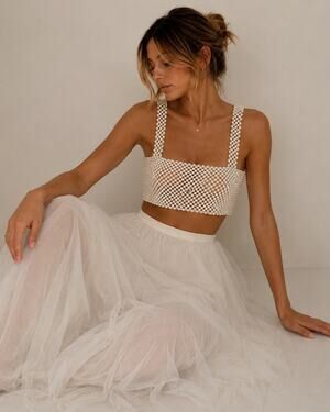 PacSun Y2K Pearl Beaded Crop Top Ivory Open Back Coquette Bridal Festival Party